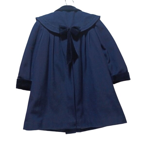 VTG Braeton Kids Girls Wool Coat Velvet Trim Bow Accents 6X Heirloom Victorian - Picture 2 of 6